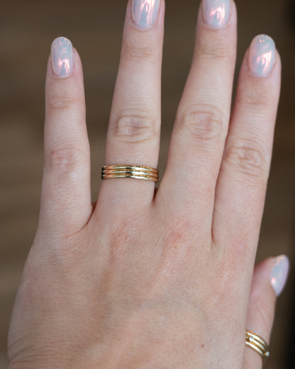 Men's Triple Ridge Wedding Band 14k Yellow Gold