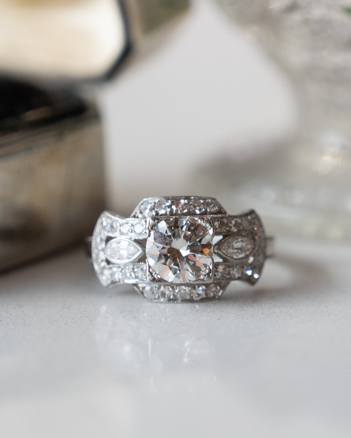 .92 Art Deco Old European Diamond Engagement Ring Platinum