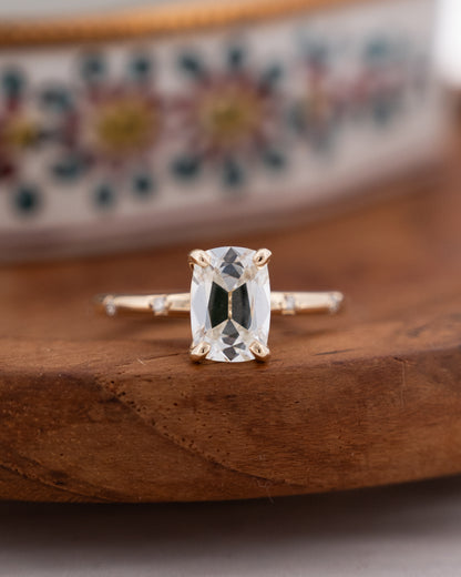 1.60 Elongated Old Mine Cushion Diamond Engagement Ring 14k