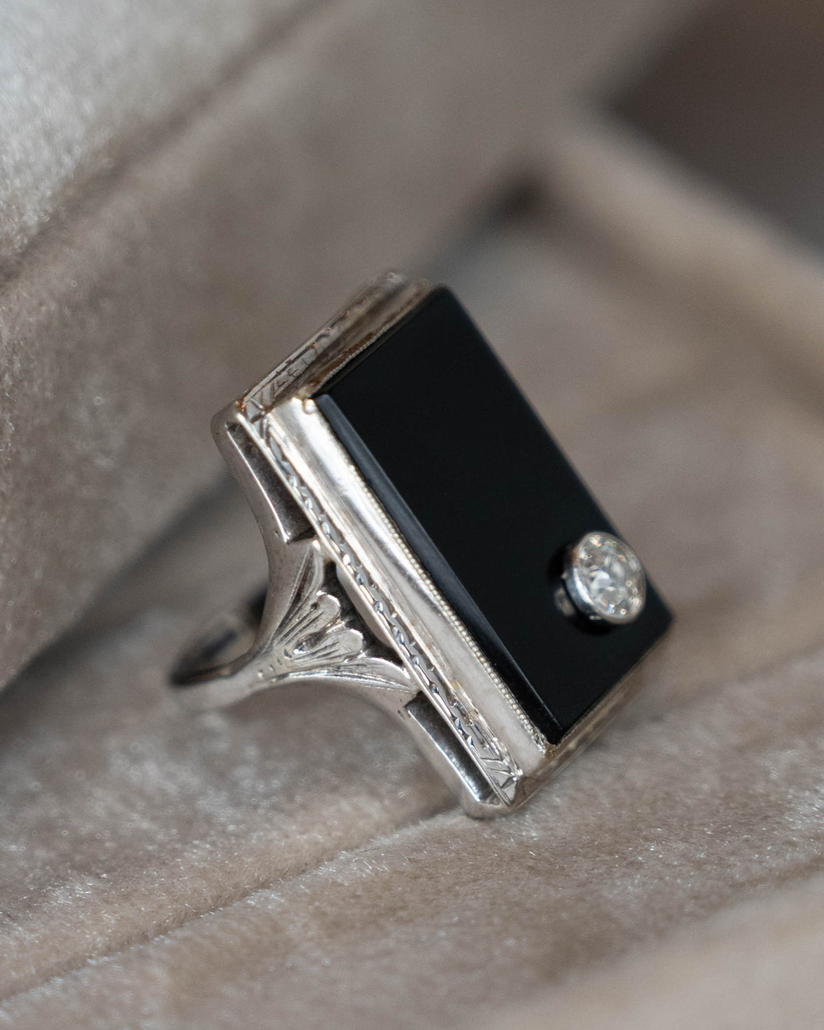 .25 Art Deco Diamond & Onyx Cocktail Ring Platinum