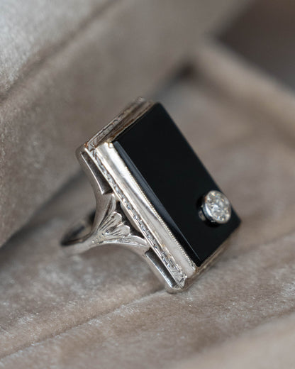 .25 Art Deco Diamond & Onyx Cocktail Ring Platinum
