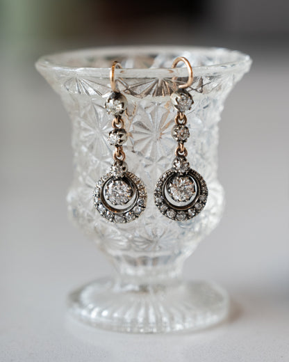 1.24 Antique Victorian Diamond Earrings 14k & Sterling Silver
