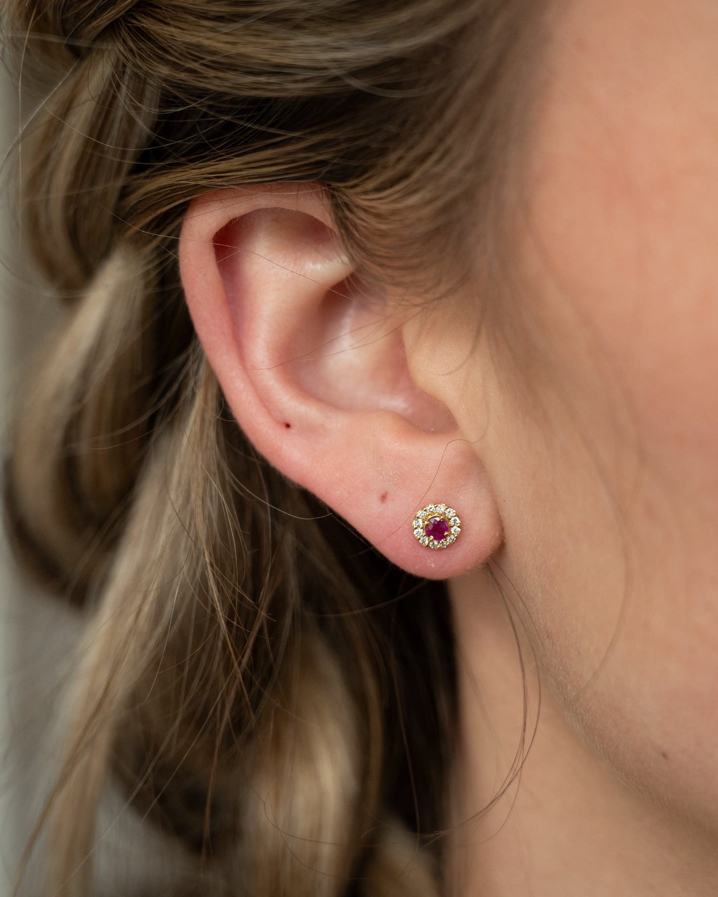 Ruby & Diamond Halo Stud Earrings 18k