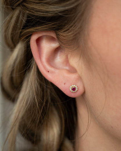 Ruby & Diamond Halo Stud Earrings 18k