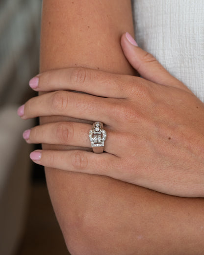 .45 Vintage Diamond Buckle Cocktail Ring Platinum