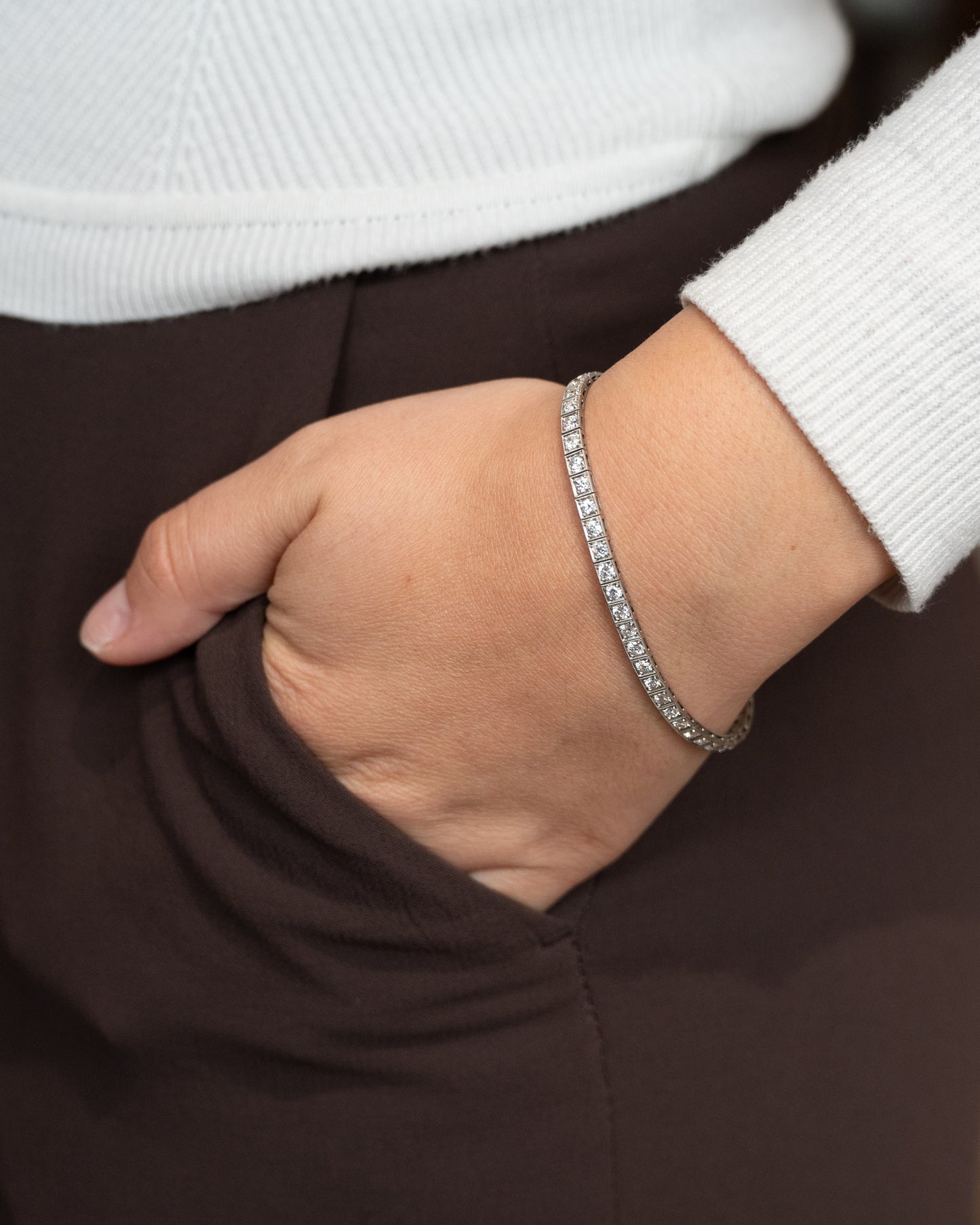 3.25 Antique Art Deco Diamond Line Bracelet Platinum