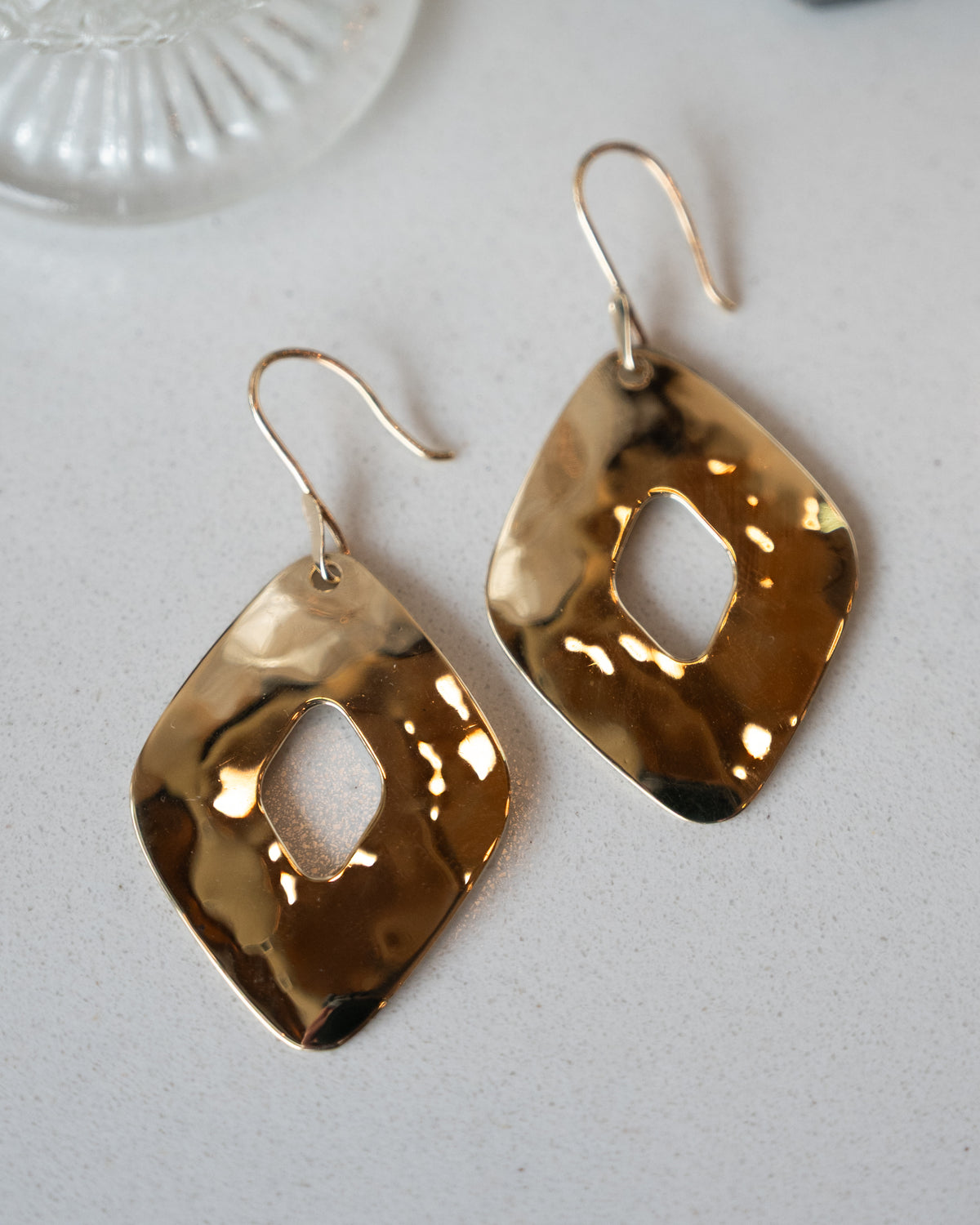 Hammered Kite Drop Earrings 14k Yellow Gold