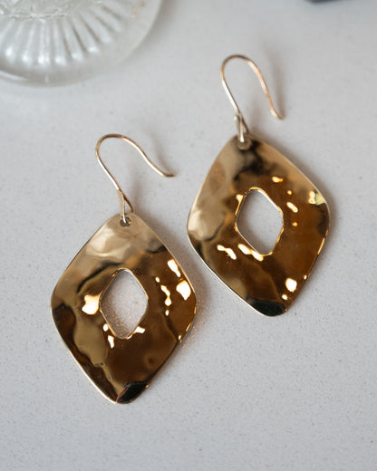 Hammered Kite Drop Earrings 14k Yellow Gold
