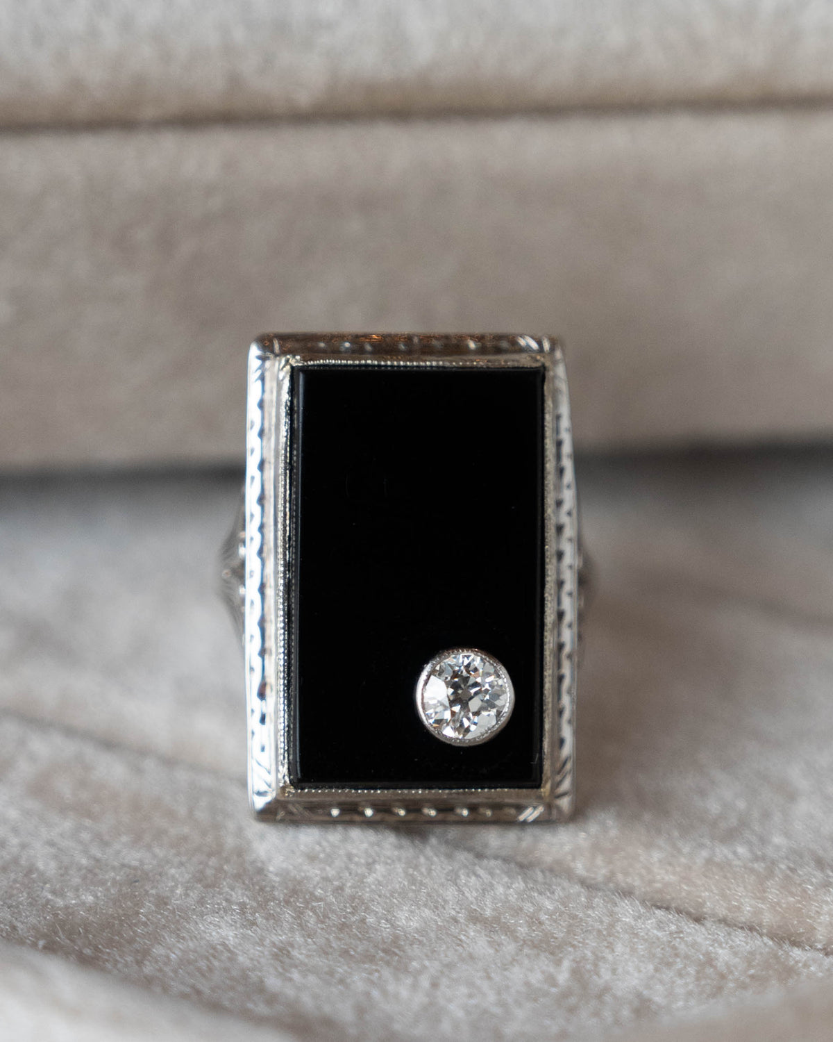 .25 Art Deco Diamond & Onyx Cocktail Ring Platinum
