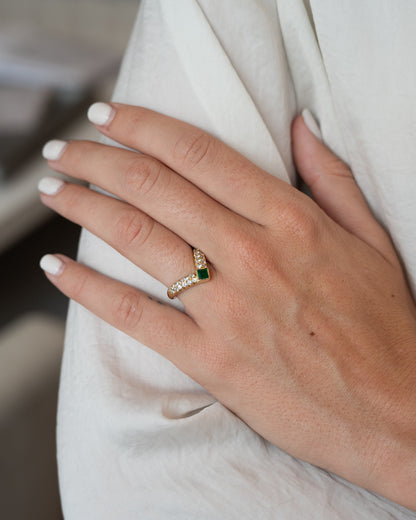 .50 Diamond & Emerald Stacking Ring 18K Yellow Gold