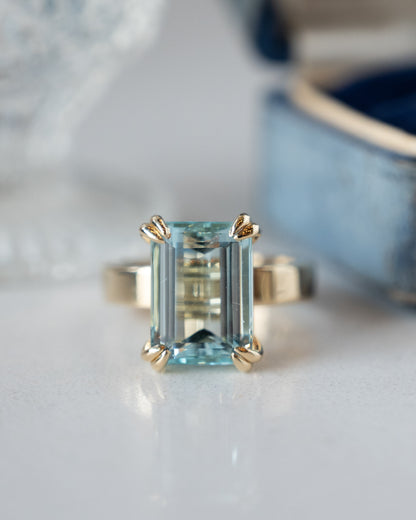 6.41 Emerald Cut Aquamarine Cocktail Ring 14k