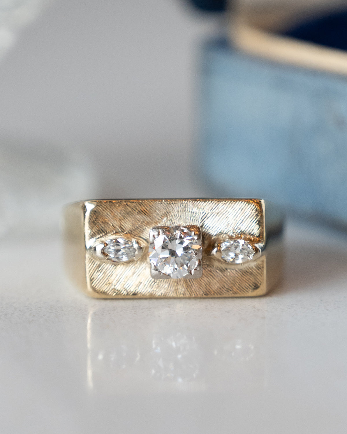 .40 Vintage Mid-Century Diamond Signet Ring 14k