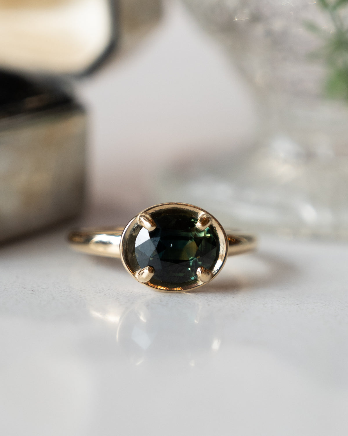 2.01 Oval Green Sapphire Engagement Ring 14k