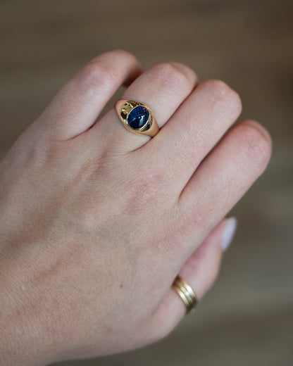 3.10 Blue Sapphire Cabochon Men's Ring 14k