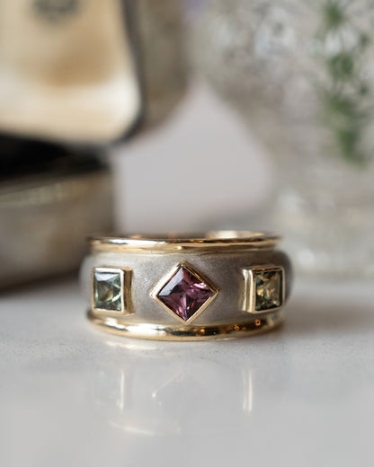 .63 Men's Pink Tourmaline & Peridot Ring 14k
