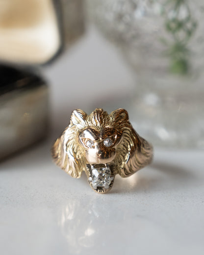 .36 Antique Victorian Diamond Lion Cocktail Ring 14k