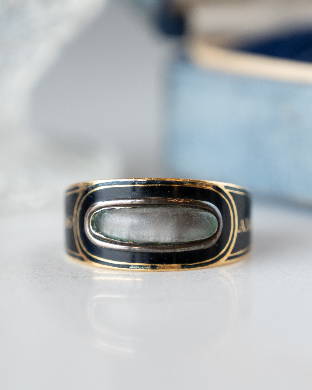 Victorian Rock Crystal Mourning Ring 22k Yellow Gold