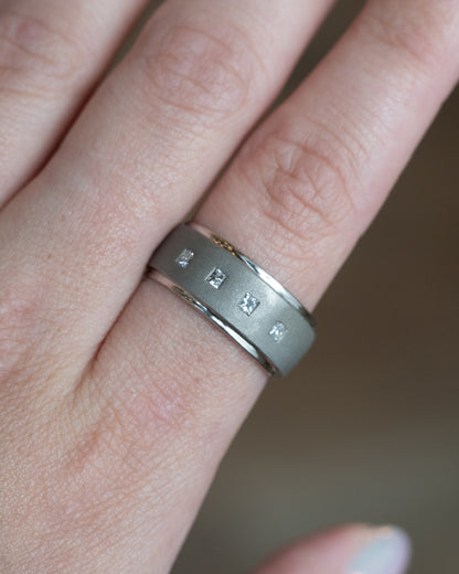 .16 Men's Princess Diamond Wedding Band 14k White Gold