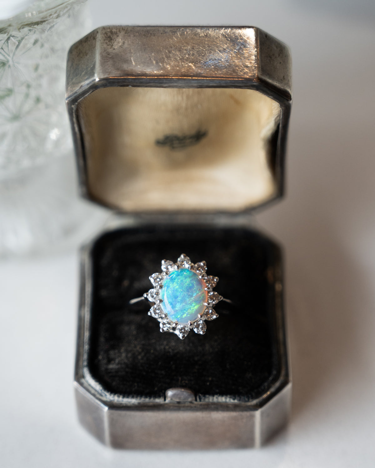 .97 Cabochon Opal Cocktail Ring 14K White Gold