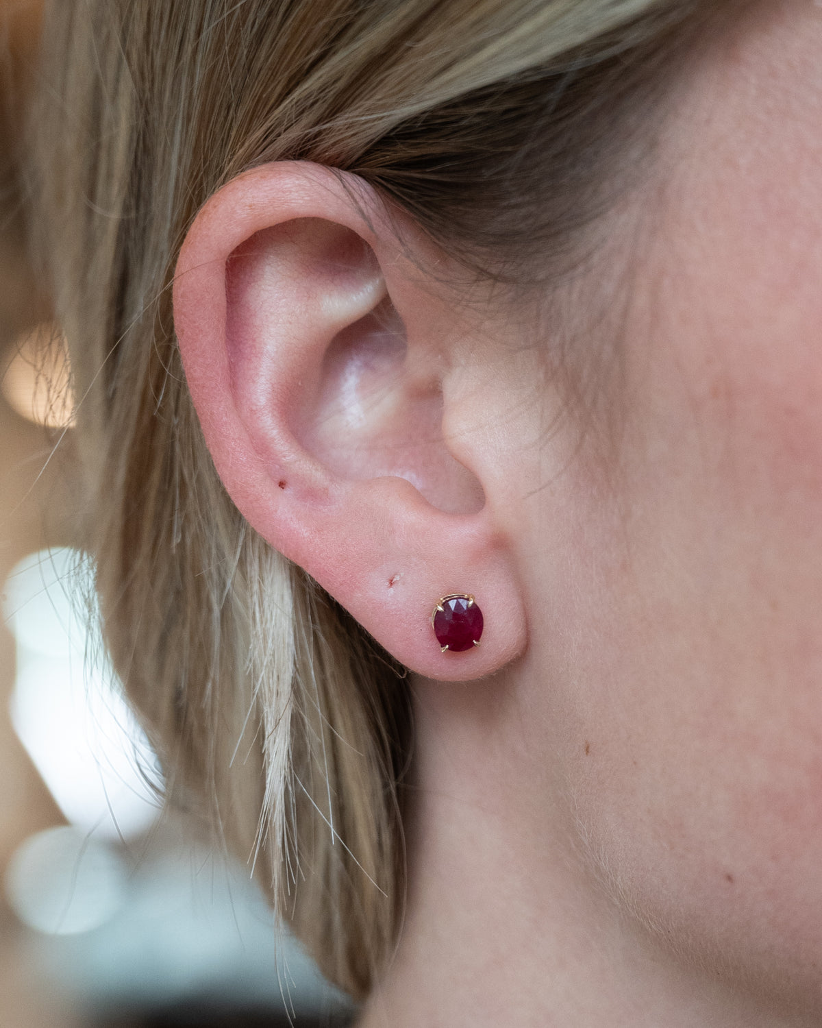 1.78 Ruby Oval Stud Earrings 14k Yellow Gold