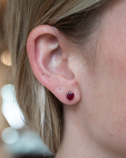 1.78 Ruby Oval Stud Earrings 14k Yellow Gold