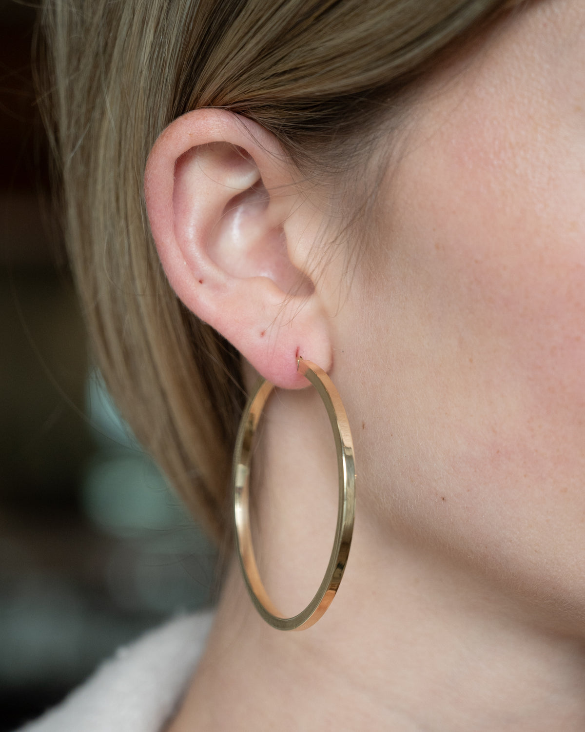 Thin Flat Edge Hoop Earrings 10k Yellow Gold