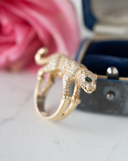 2.15 Pave Diamond Emerald Panther Ring 14k