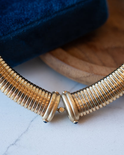 Blue Sapphire Tubogas Necklace 14k Yellow Gold