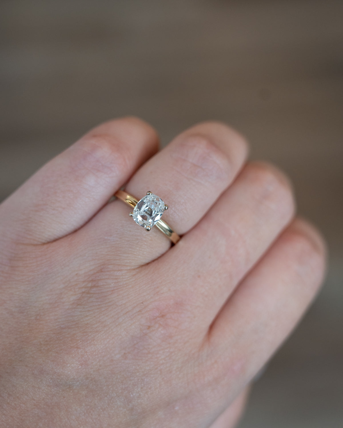 1.50 GIA Elongated Cushion Diamond Engagement Ring 14k