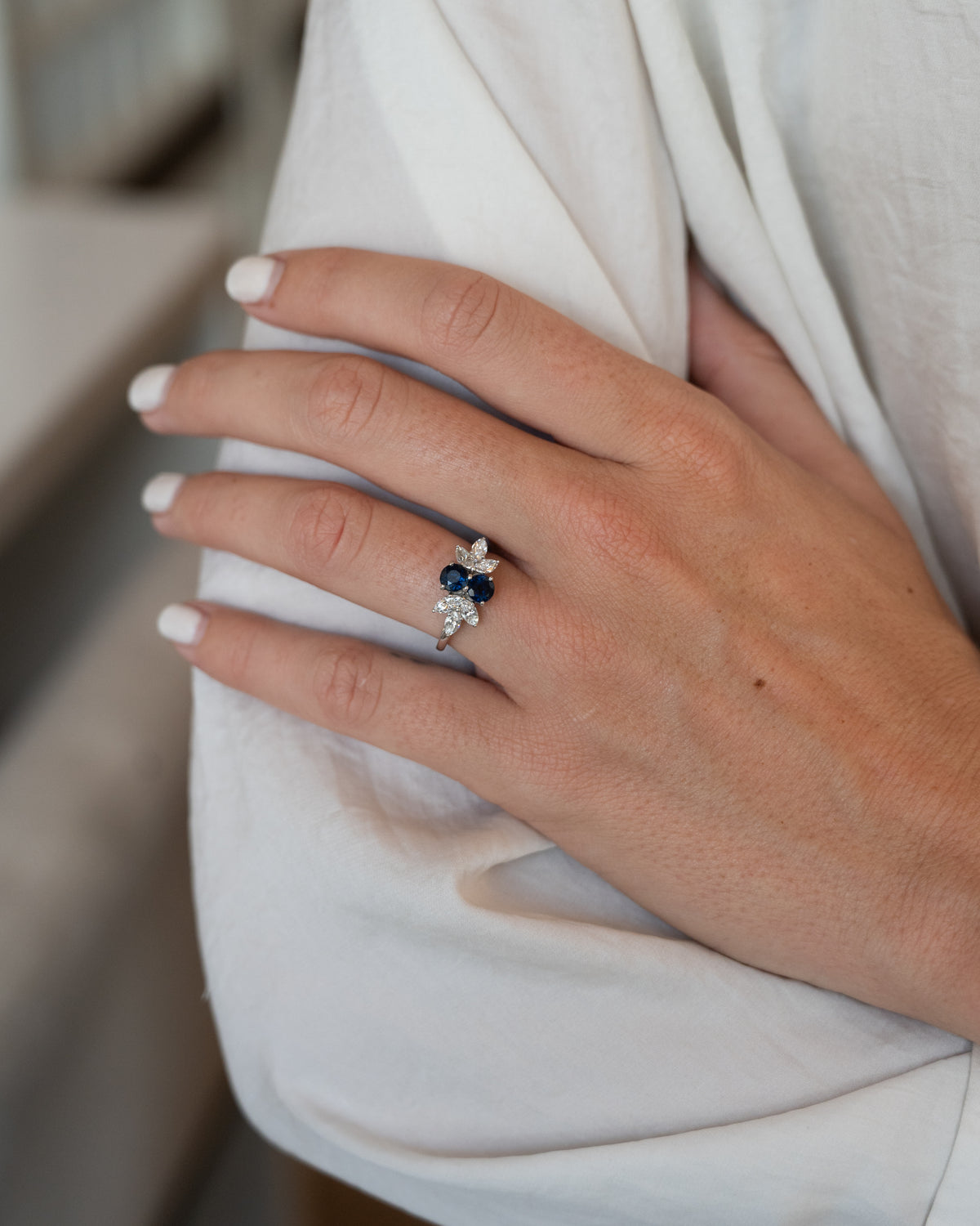 1.00 Sapphire & Diamond Cluster Engagement Ring Platinum
