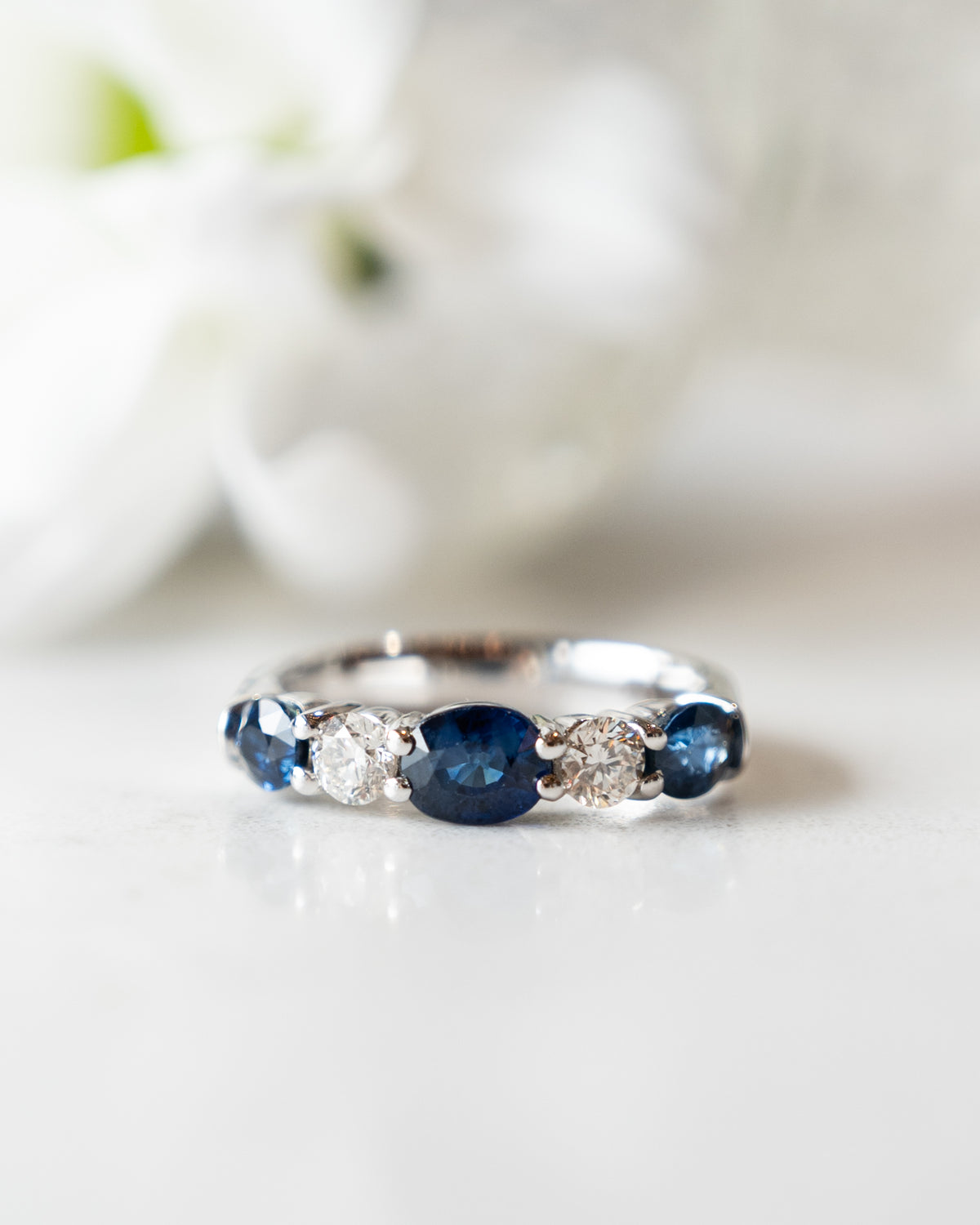 1.89 Sapphire Five Stone Ring 18k White Gold & Platinum