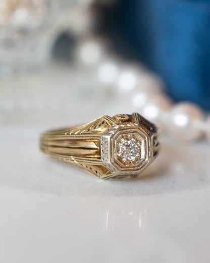 .18 Vintage Retro Men's Diamond Ring Two-Tone 14k