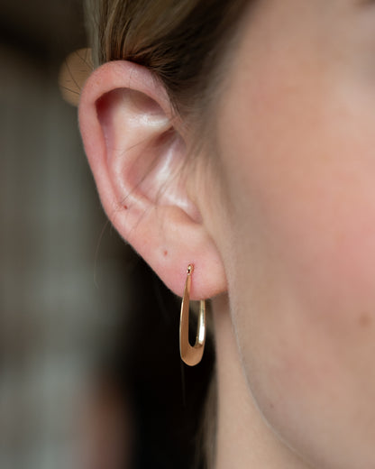 Rounded Rectangular Hoop Earrings 14k Yellow Gold
