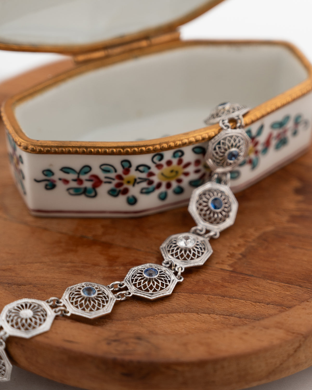 .24 Antique Art Deco Diamond & Sapphire Bracelet 14k