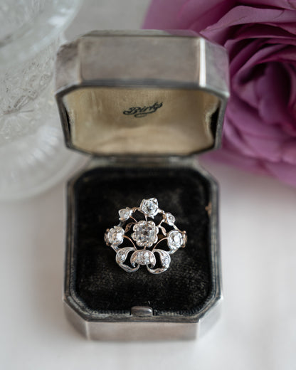 1.10 Antique Georgian Diamond Cocktail Ring 14k & Silver
