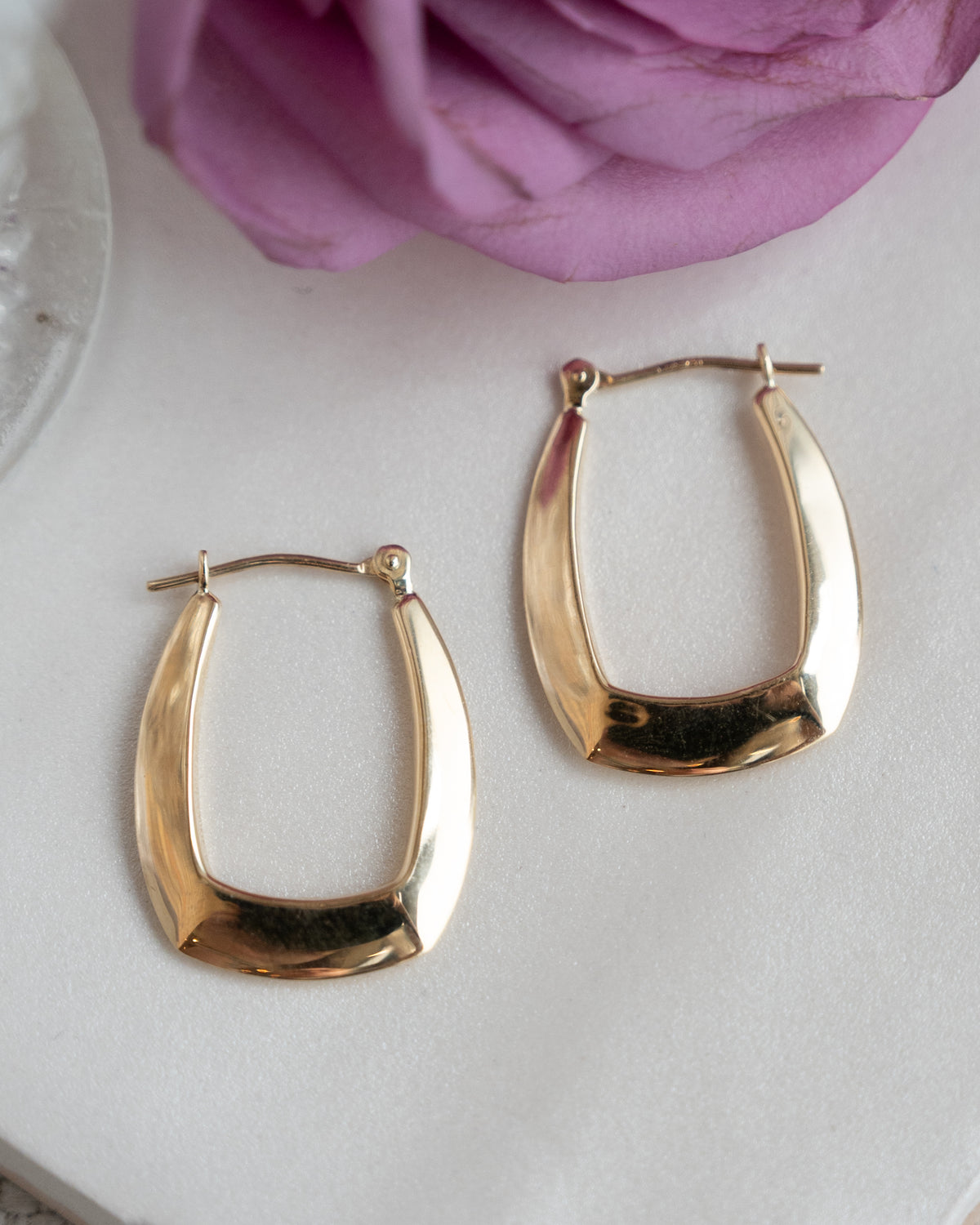 Rounded Rectangular Hoop Earrings 14k Yellow Gold
