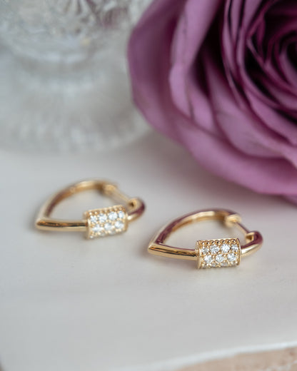 Diamond Carabiner Hoop Earrings 14k Yellow Gold