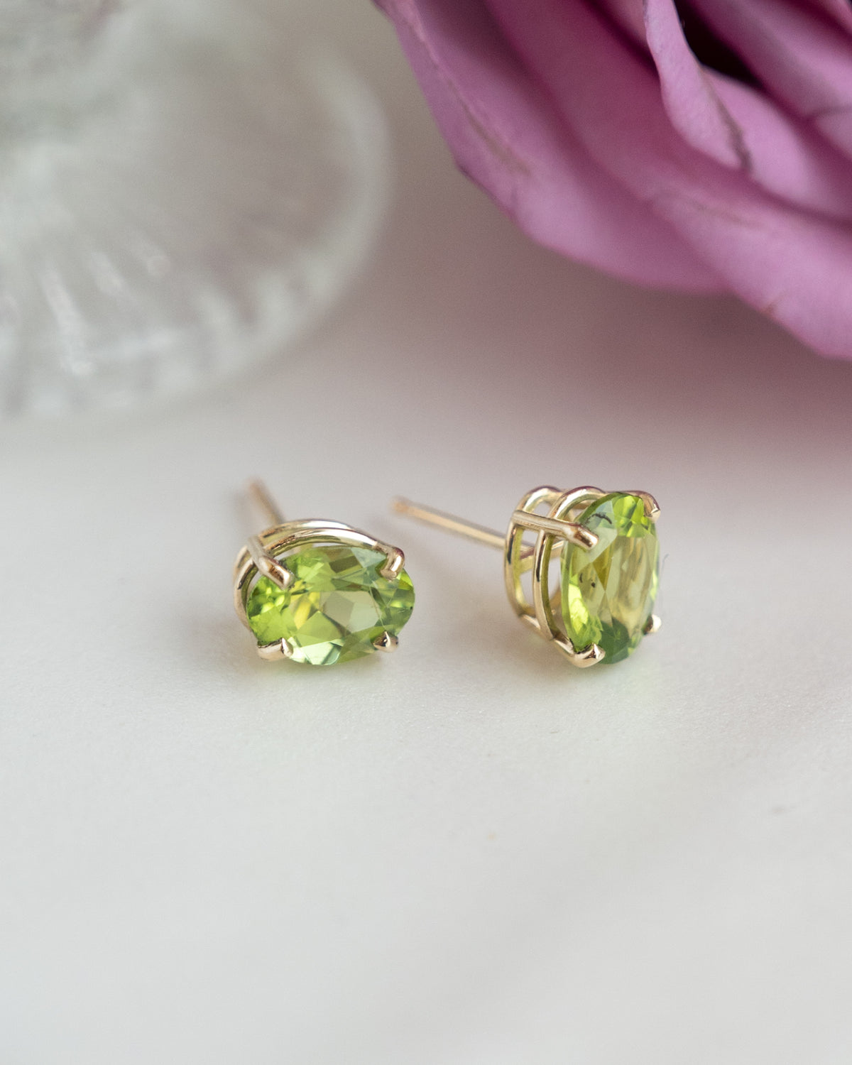 2.50 Oval Peridot Stud Earrings 14k Yellow Gold