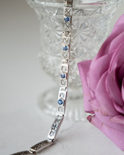 .55 Antique Art Deco Sapphire Bracelet 14k White Gold
