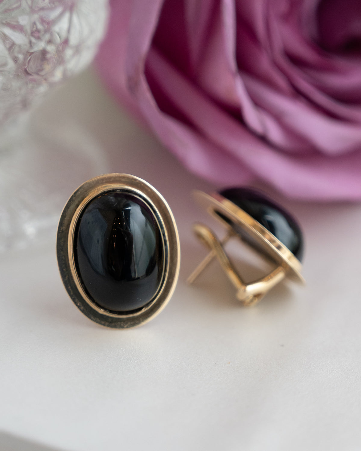 8.16 Oval Black Onyx Stud Earrings 14k