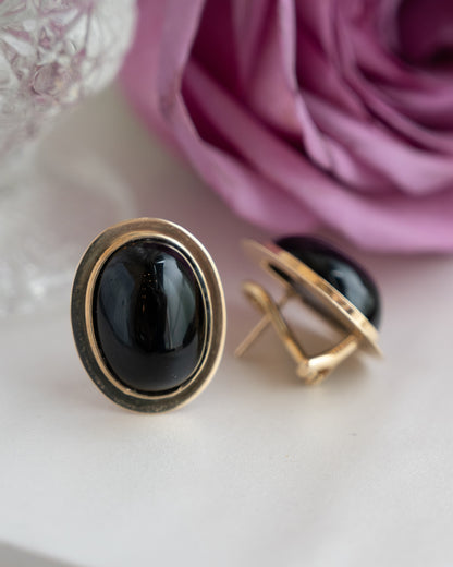 8.16 Oval Black Onyx Stud Earrings 14k