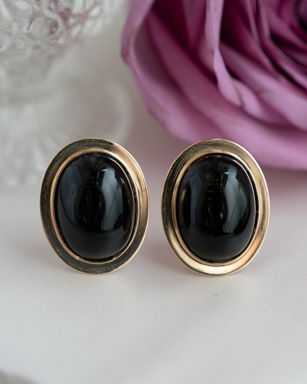 8.16 Oval Black Onyx Stud Earrings 14k