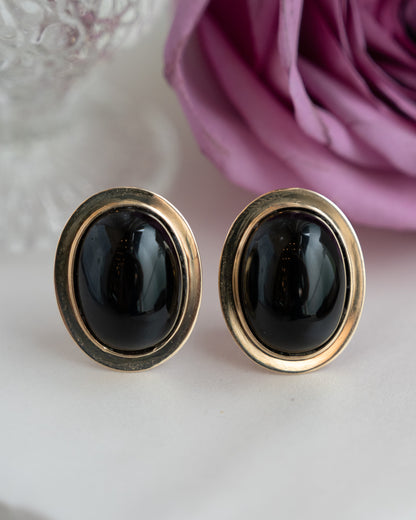 8.16 Oval Black Onyx Stud Earrings 14k