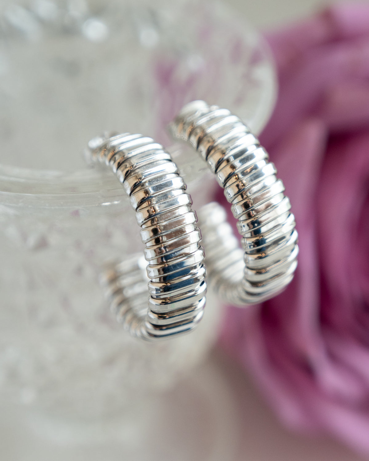 Tubogas Hoop Earrings 14k White Gold