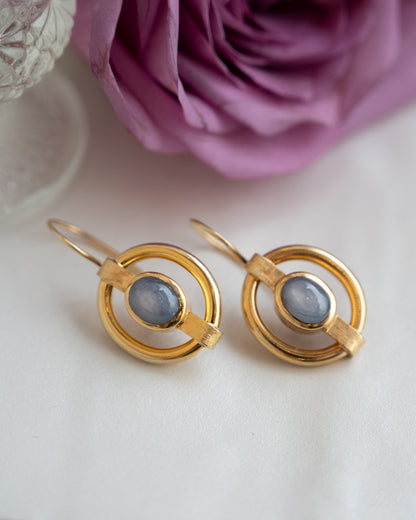 3.34 Star Sapphire Drop Earrings 14k Rose Gold