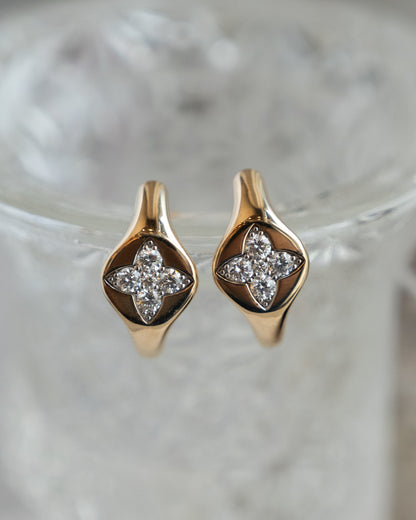.33 Diamond Quatrefoil Hoop Earrings 14k & Platinum