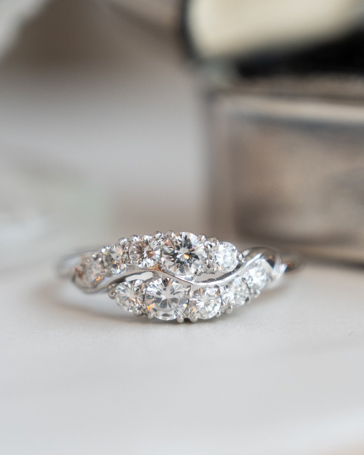 .56 Vintage Mid-Century Diamond Bypass Ring Platinum