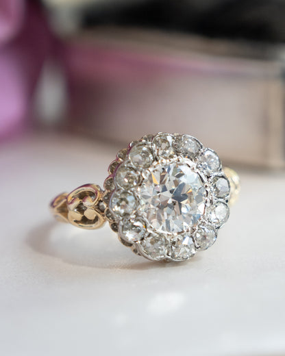 1.72 Antique Victorian Diamond Halo Ring 18K Two-Tone