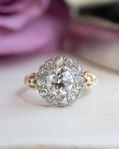 1.72 Antique Victorian Diamond Halo Ring 18K Two-Tone