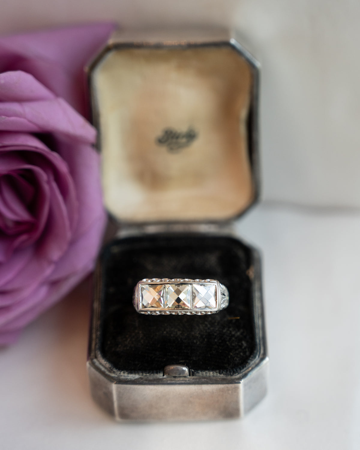 2.19 Antique Art Deco French Cut Diamond Engagement Ring Platinum